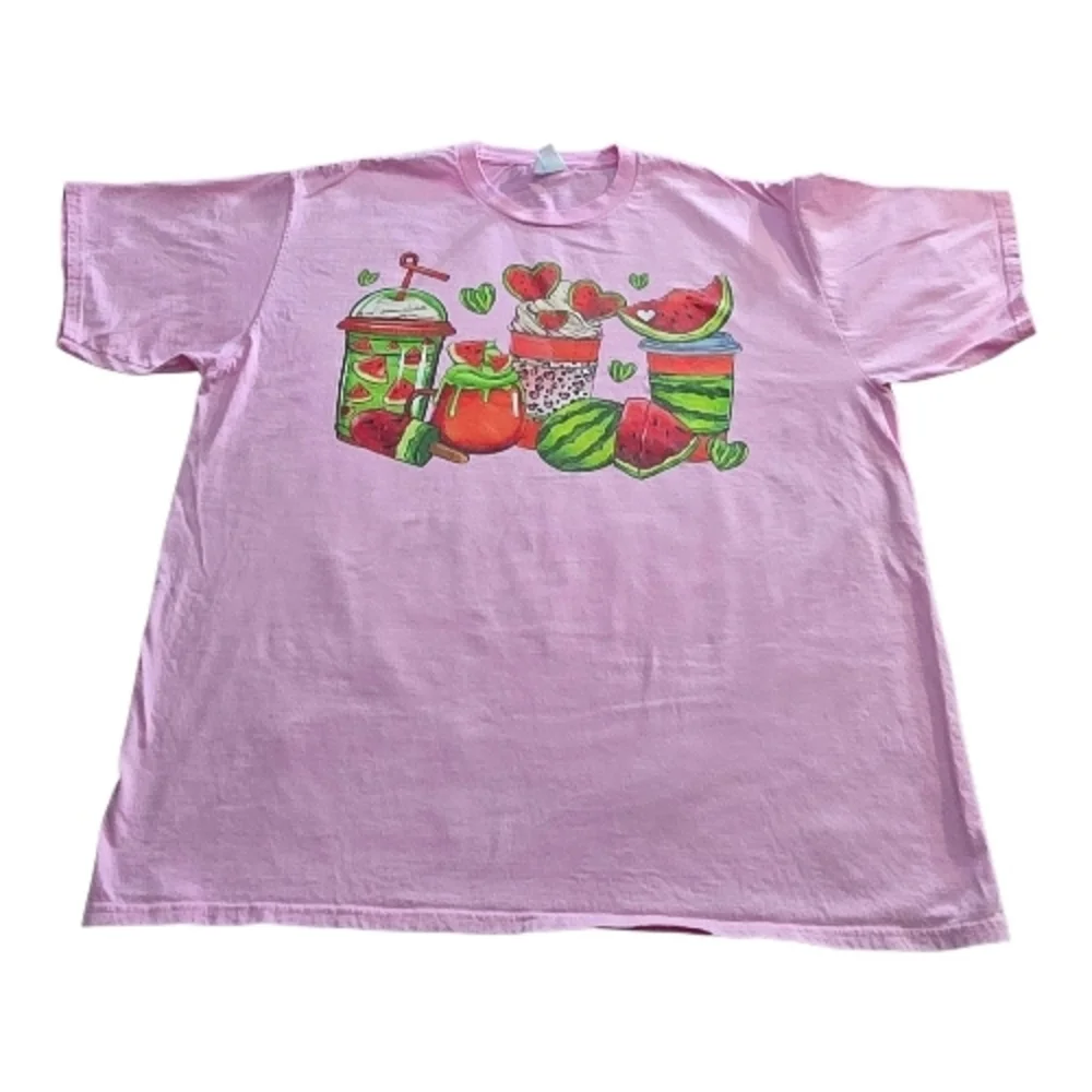 🍉💕Port & Company Watermelon Graphic Tee XL Pink Cute Summer Fruit Drinks Shirt - Picture 1 of 8